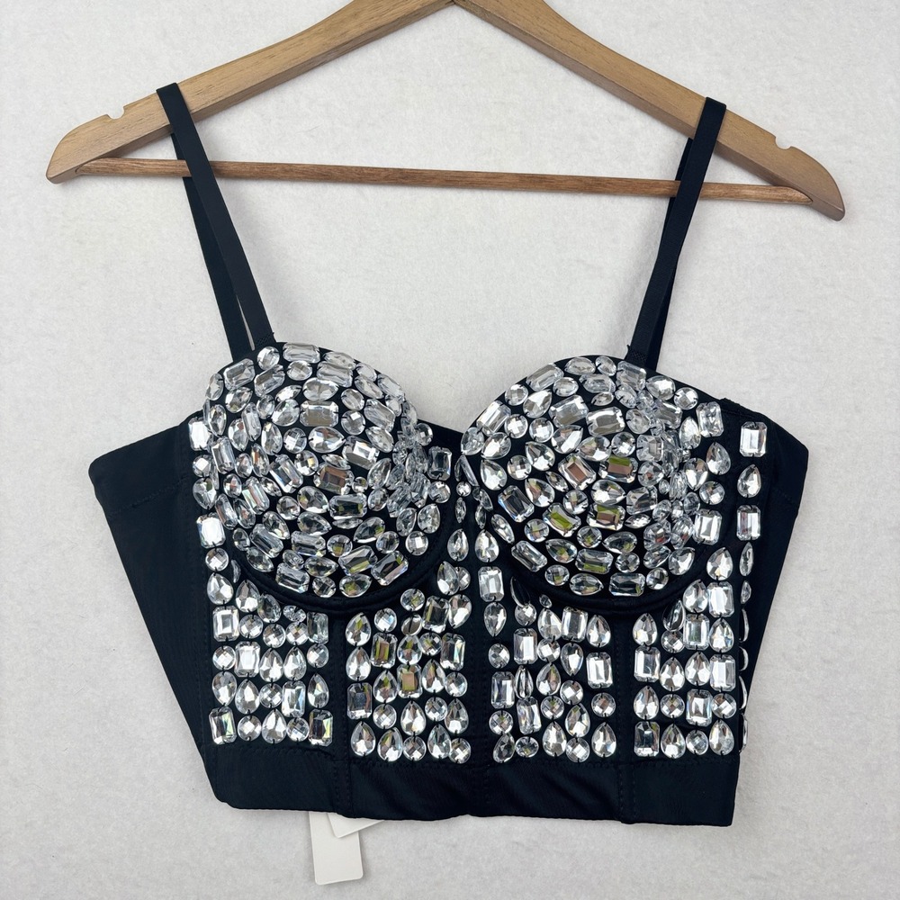 Charmian Bustier Top Womens XL Rhinestone Embellished Corset